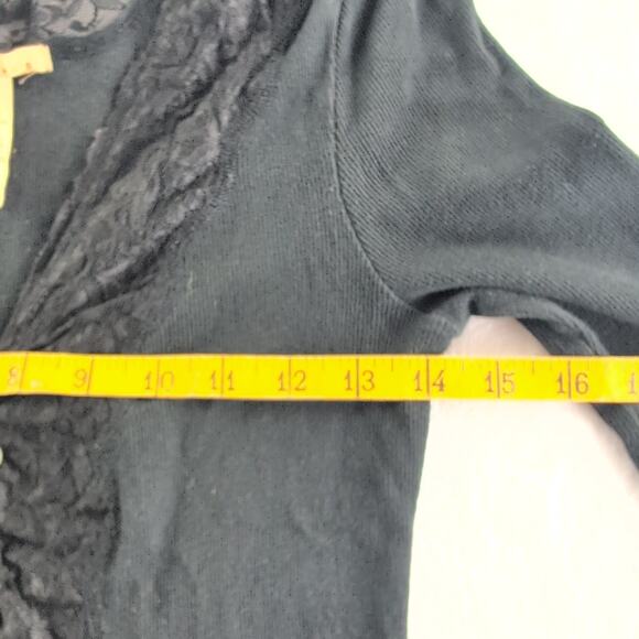 Vintage Naturelle Y2K Dainty Coquette Ribbed Lace Trim Black Top Women's Med - Picture 8 of 10